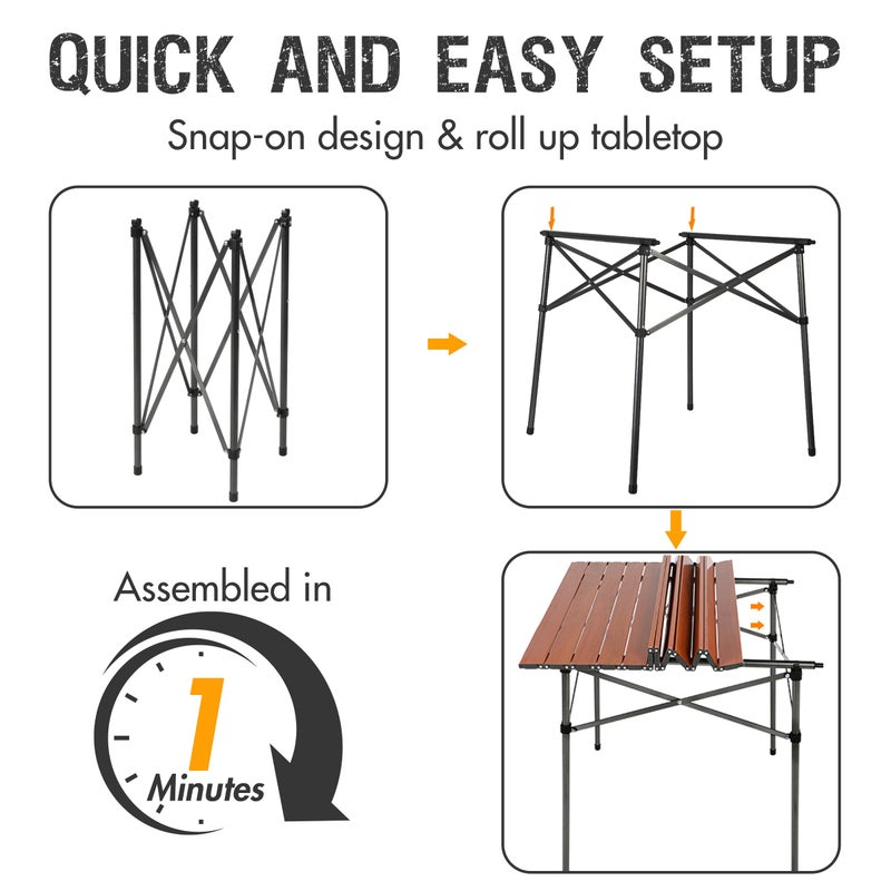 Portal Lightweight Aluminum Folding Square Table Roll Up Top 4 People Compact Table with Carry Bag for Camping, Picnic, Backyards, BBQ, Brown - Image 5